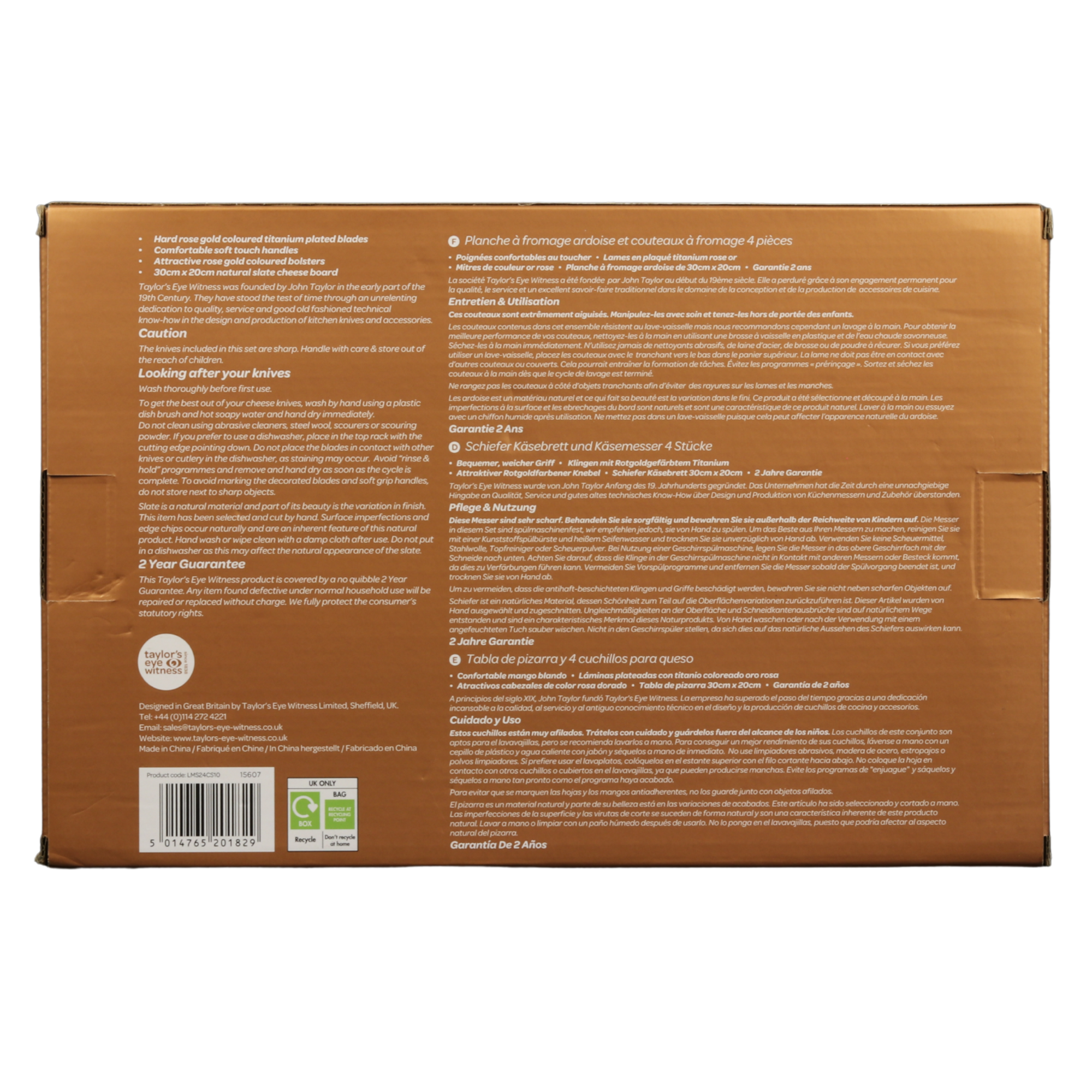 Brooklyn Rose Gold Cheese Board & Knife Set