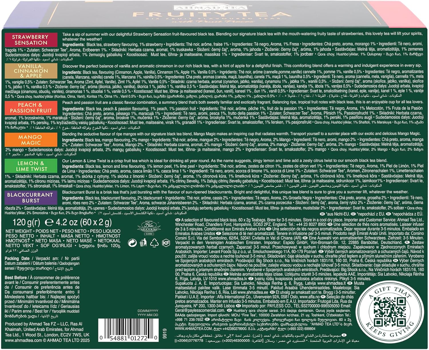 Ahmad Tea Fruity Tea Six Fruit Flavoured Teas - 60 Tea Bags